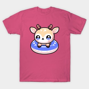 Kawaii Deer on a Pool Float T-Shirt